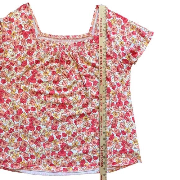 Lands End Top Women's Size XL 18 Floral Pink Lightweight Smocked Short Sleeve - Picture 7 of 10